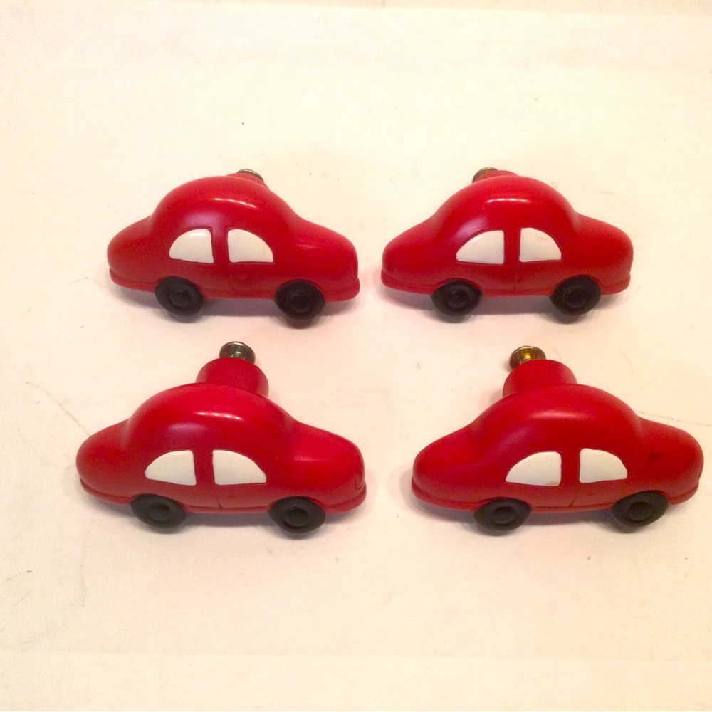 4 Red Car Drawer Pulls Door Knobs Childrens Race Car VW Bug
